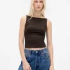 Crop-tanktop van dichtgebreide jersey met boothals
