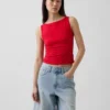 Crop-tanktop van dichtgebreide jersey met boothals