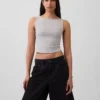 Crop-tanktop van dichtgebreide jersey met boothals