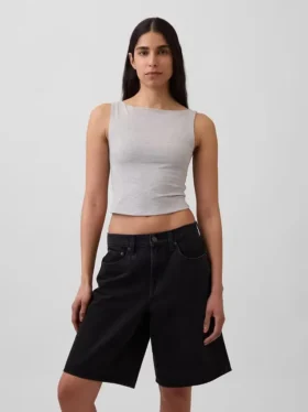 Crop-tanktop van dichtgebreide jersey met boothals