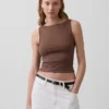 Crop-tanktop van dichtgebreide jersey met boothals