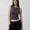 Crop-tanktop van dichtgebreide jersey met boothals