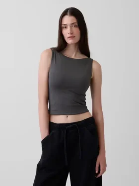 Crop-tanktop van dichtgebreide jersey met boothals