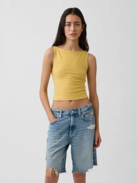 Crop-tanktop van dichtgebreide jersey met boothals