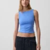 Crop-tanktop van dichtgebreide jersey met boothals