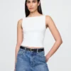 Crop-tanktop van dichtgebreide jersey met boothals