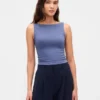 Crop-tanktop van dichtgebreide jersey met boothals