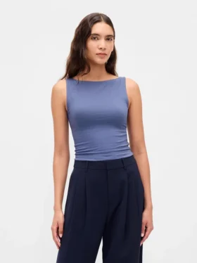 Crop-tanktop van dichtgebreide jersey met boothals
