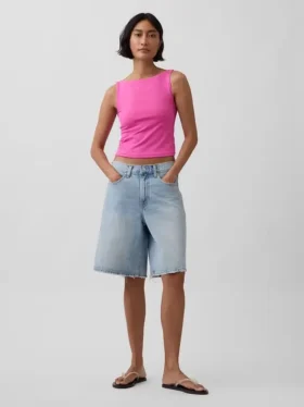 Crop-tanktop van dichtgebreide jersey met boothals
