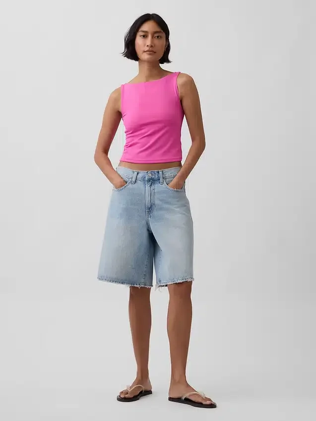 Crop-tanktop van dichtgebreide jersey met boothals