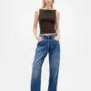Crop-tanktop van dichtgebreide jersey met boothals