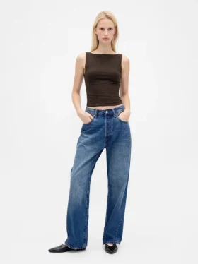 Crop-tanktop van dichtgebreide jersey met boothals