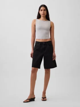 Crop-tanktop van dichtgebreide jersey met boothals