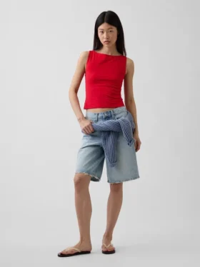 Crop-tanktop van dichtgebreide jersey met boothals