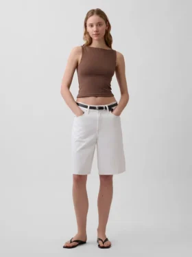Crop-tanktop van dichtgebreide jersey met boothals