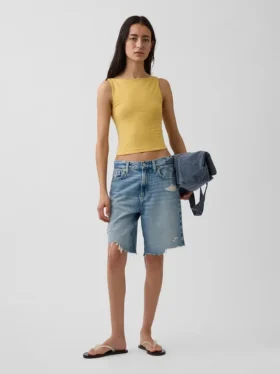 Crop-tanktop van dichtgebreide jersey met boothals