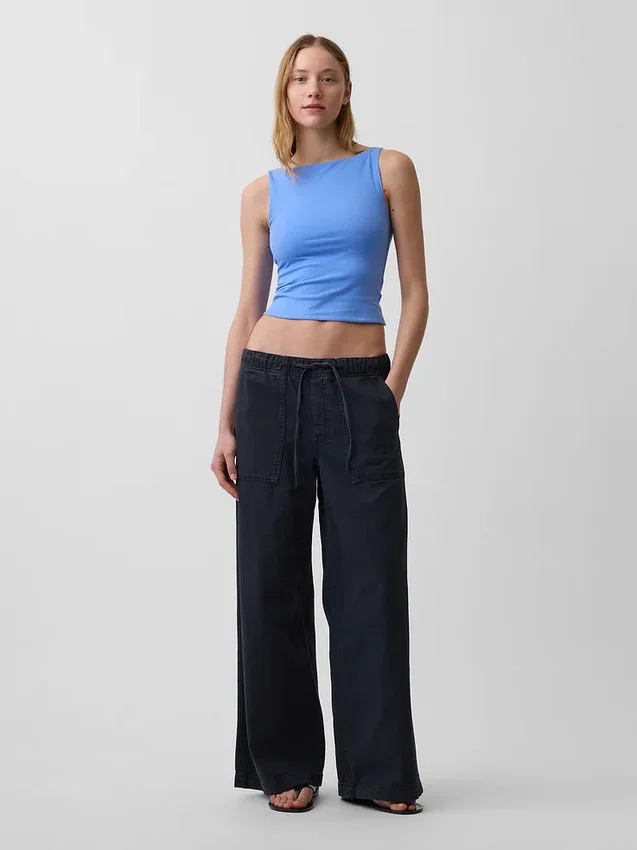 Crop-tanktop van dichtgebreide jersey met boothals