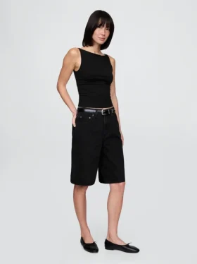Crop-tanktop van dichtgebreide jersey met boothals