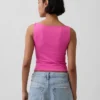 Crop-tanktop van dichtgebreide jersey met boothals