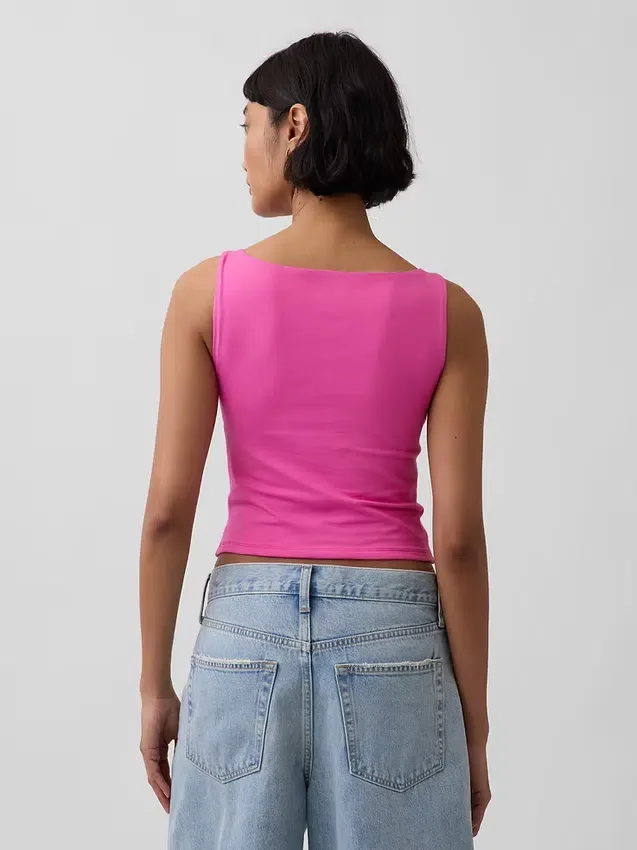 Crop-tanktop van dichtgebreide jersey met boothals