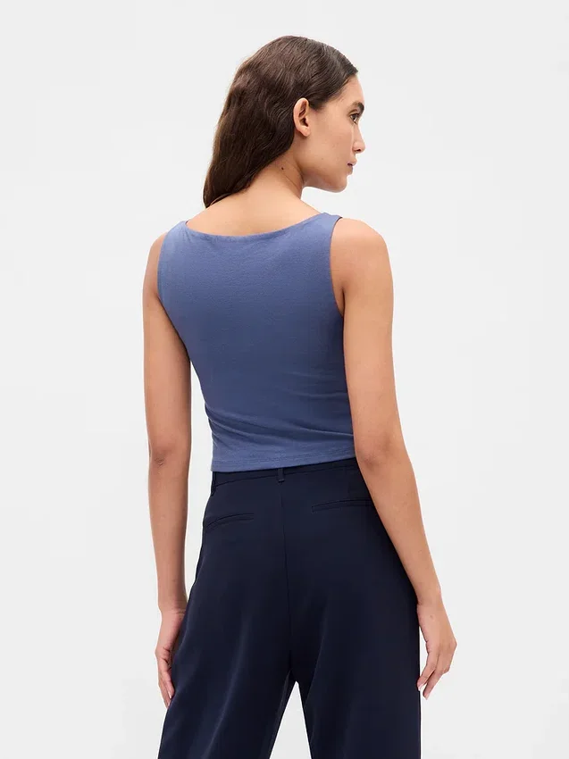 Crop-tanktop van dichtgebreide jersey met boothals