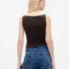 Crop-tanktop van dichtgebreide jersey met boothals
