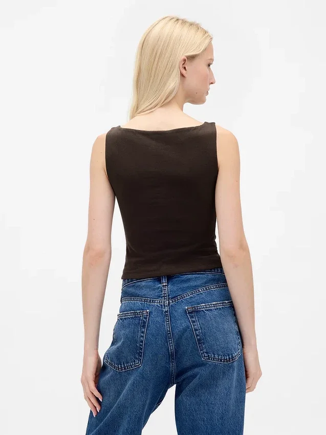 Crop-tanktop van dichtgebreide jersey met boothals