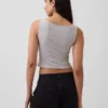 Crop-tanktop van dichtgebreide jersey met boothals
