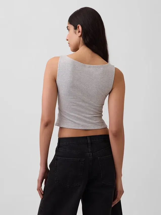 Crop-tanktop van dichtgebreide jersey met boothals