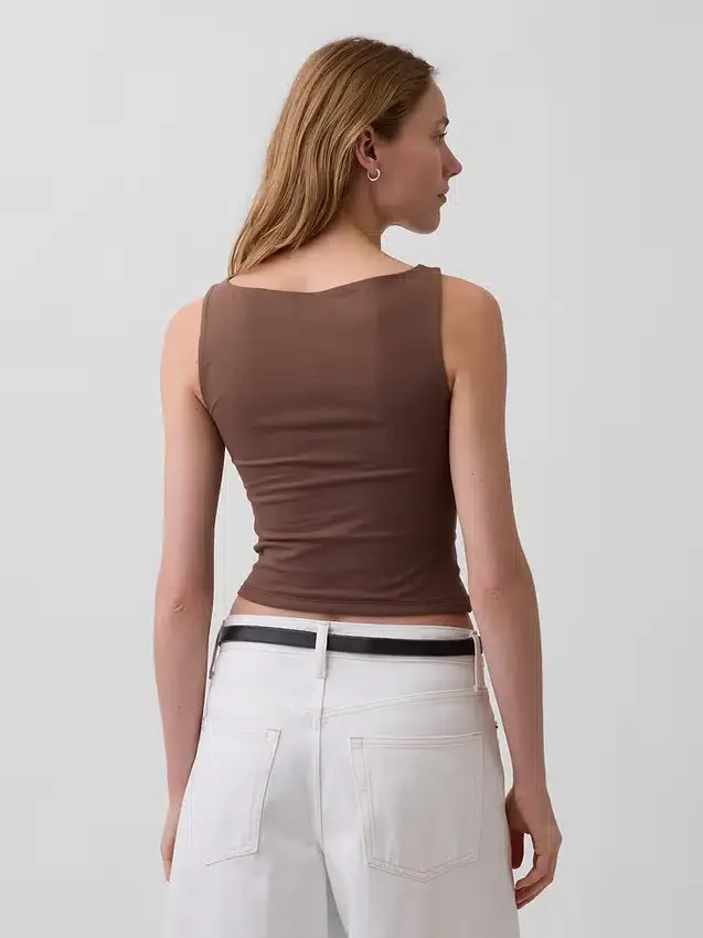 Crop-tanktop van dichtgebreide jersey met boothals