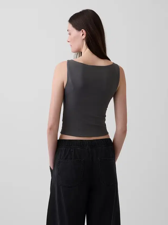 Crop-tanktop van dichtgebreide jersey met boothals
