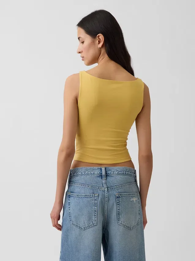 Crop-tanktop van dichtgebreide jersey met boothals