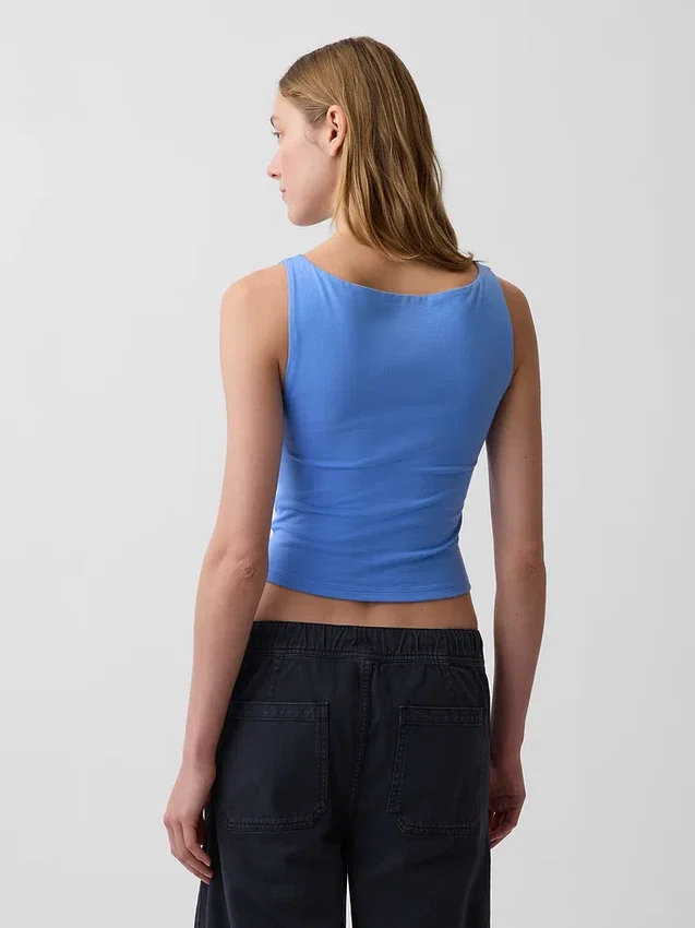 Crop-tanktop van dichtgebreide jersey met boothals