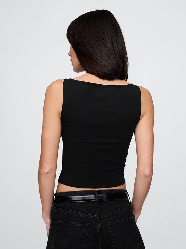 Crop-tanktop van dichtgebreide jersey met boothals