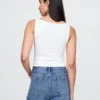 Crop-tanktop van dichtgebreide jersey met boothals