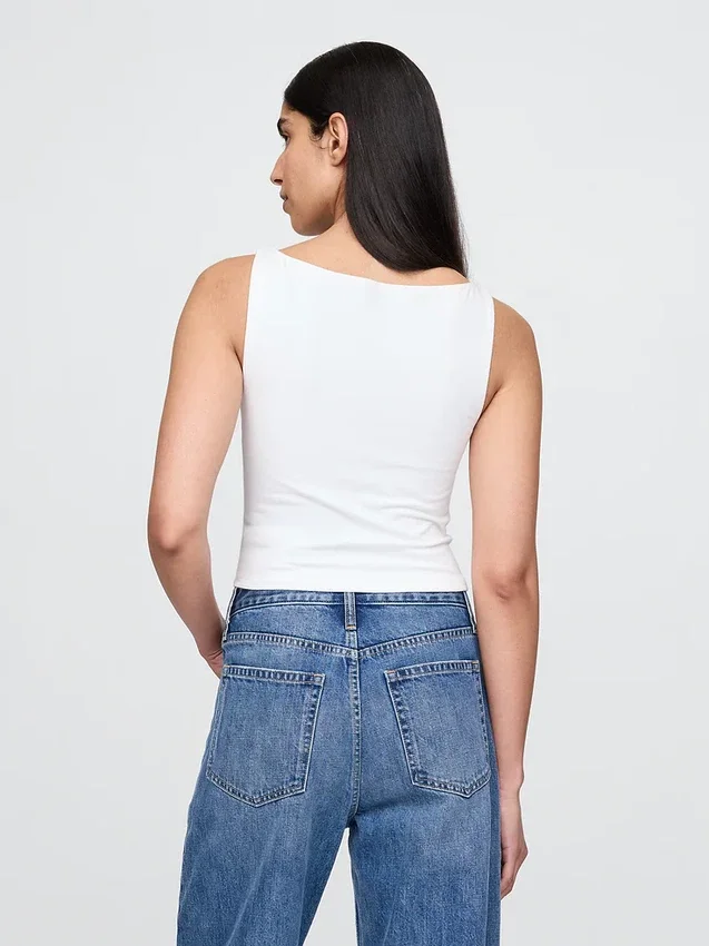 Crop-tanktop van dichtgebreide jersey met boothals