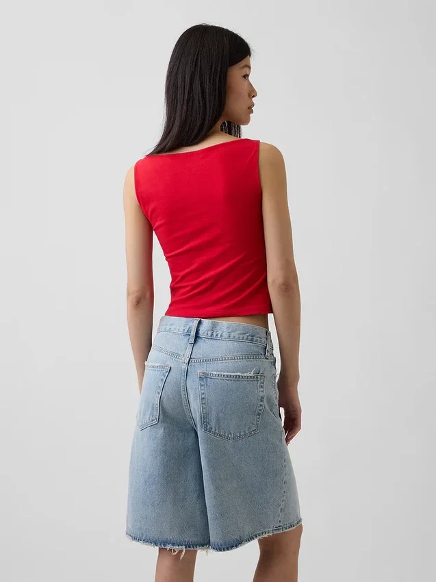 Crop-tanktop van dichtgebreide jersey met boothals