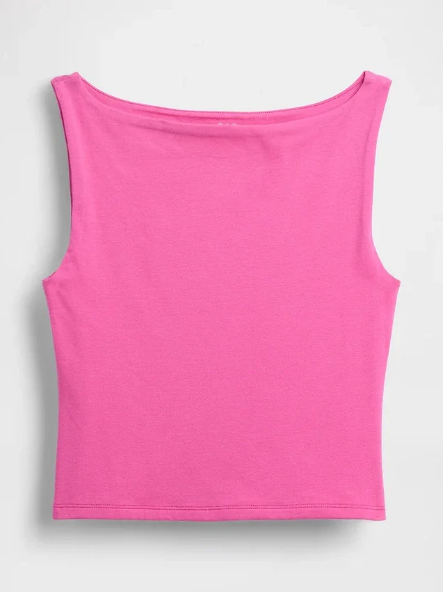 Crop-tanktop van dichtgebreide jersey met boothals