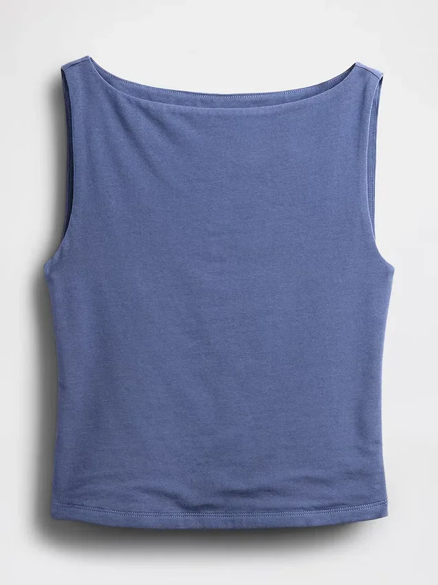Crop-tanktop van dichtgebreide jersey met boothals