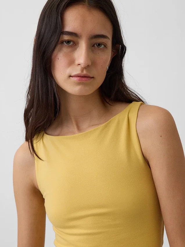 Crop-tanktop van dichtgebreide jersey met boothals