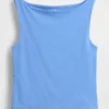 Crop-tanktop van dichtgebreide jersey met boothals