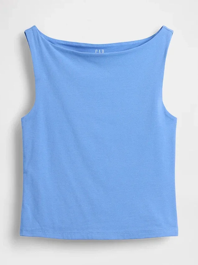Crop-tanktop van dichtgebreide jersey met boothals