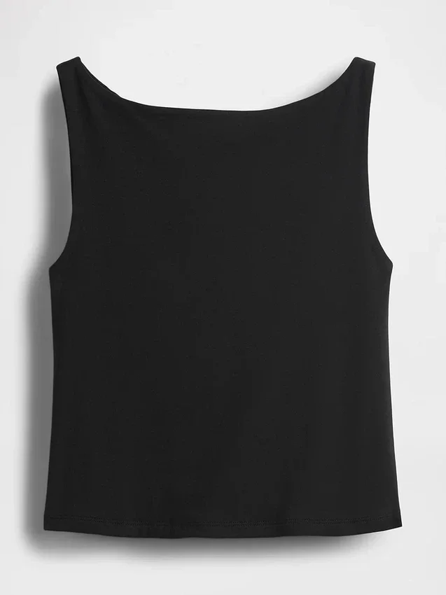 Crop-tanktop van dichtgebreide jersey met boothals