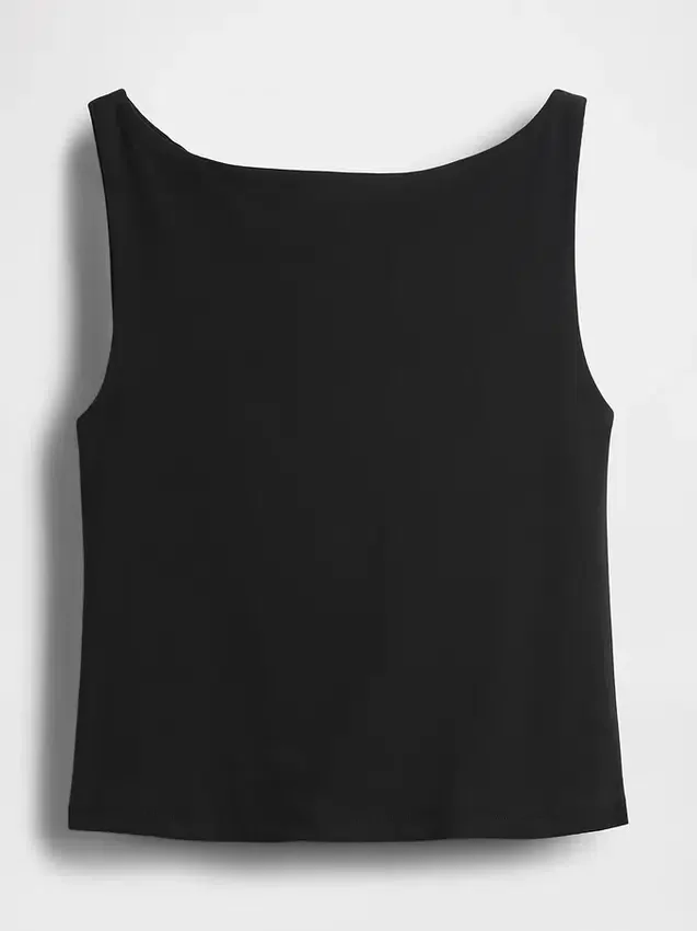 Crop-tanktop van dichtgebreide jersey met boothals