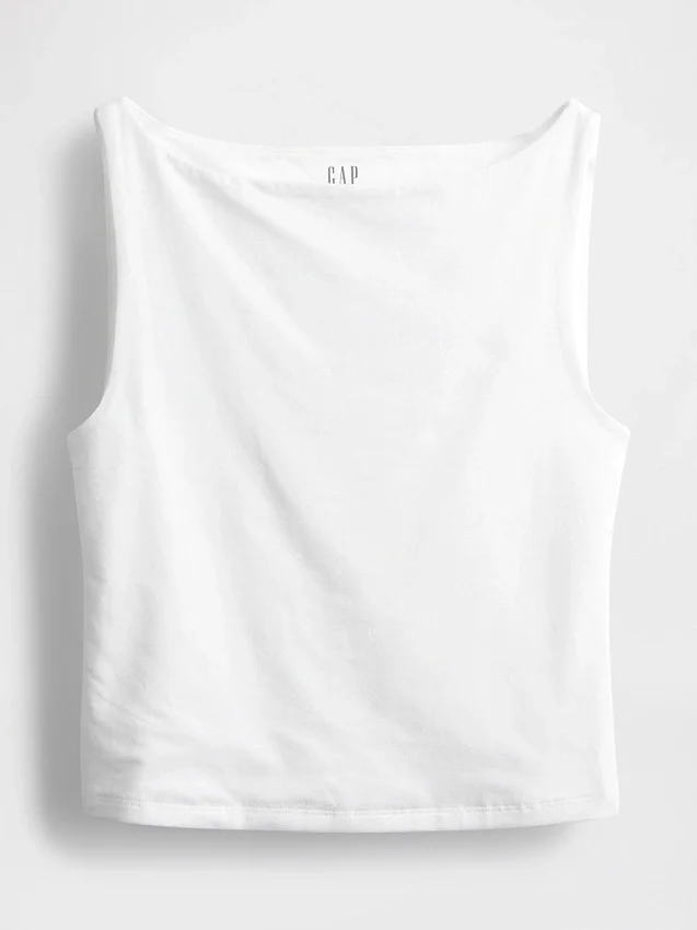 Crop-tanktop van dichtgebreide jersey met boothals