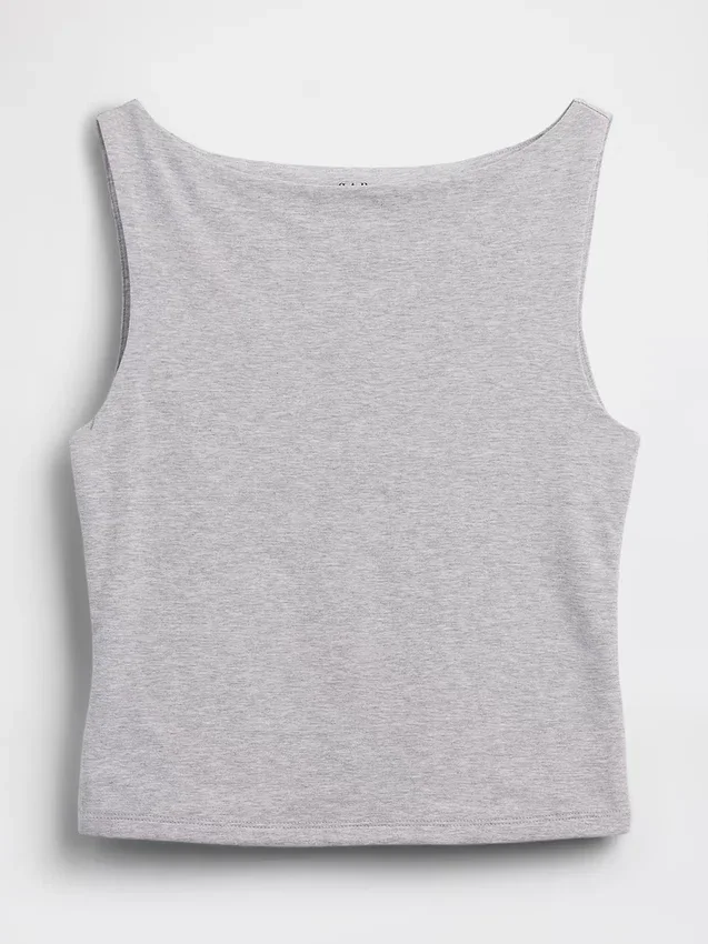 Crop-tanktop van dichtgebreide jersey met boothals