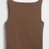 Crop-tanktop van dichtgebreide jersey met boothals