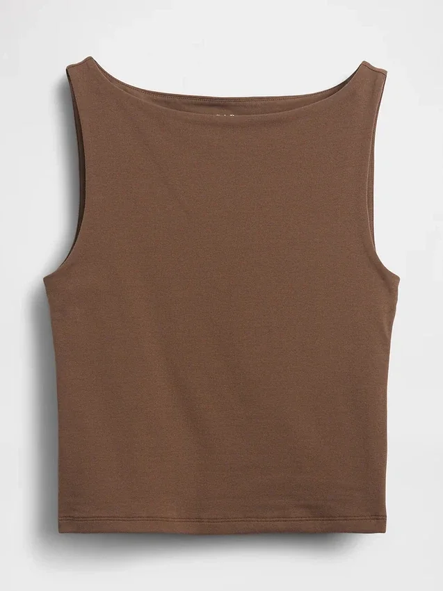 Crop-tanktop van dichtgebreide jersey met boothals