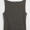 Crop-tanktop van dichtgebreide jersey met boothals