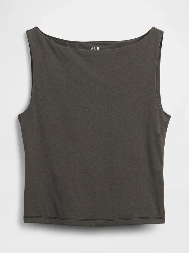 Crop-tanktop van dichtgebreide jersey met boothals